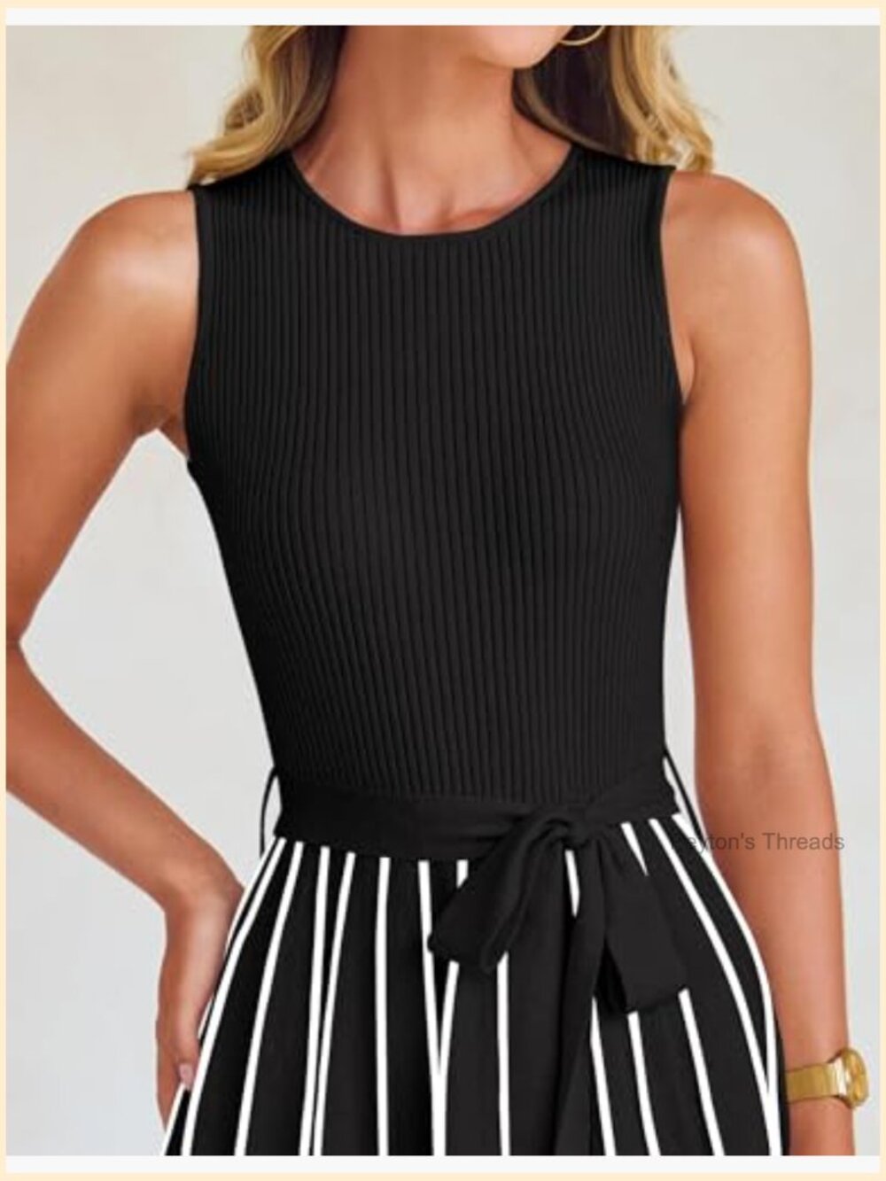Sleeveless Crewneck Ribbed Knit Tie Waist Maxi Dress with Belt - Picture 4 of 7